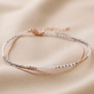 Lisa Angel Women's Rose Gold & Grey Two Layered Beaded Anklet Rose Gold One Size Lisa Angel Women's Rose Gold & Grey Two Layered Beaded Anklet Rose Gold One Size