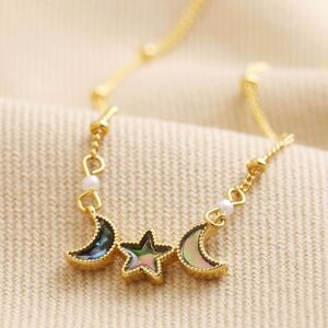 Lisa Angel Women's Shell Moon & Star Pendant Necklace in Gold Gold One Size Lisa Angel Women's Shell Moon & Star Pendant Necklace in Gold Gold One Size