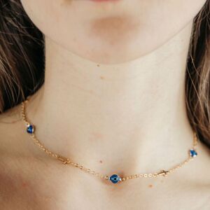 The Colourful Aura Women's Blue Evil Eye Sideways Cross Necklace Minimalist Choker Dainty Protection Choker in Gold Size: 16 inches Gold 16 inches The Colourful Aura Women's Blue Evil Eye Sideways Cross Necklace Minimalist Choker Dainty Protection Choker in Gold Size: 16 inches Gold 16 inches