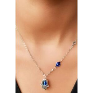 The Colourful Aura Half Evil Eye Cross Hamsa Charm Pendant Choker Protection Necklace in Silver Size: 16 inches Silver 16 inches The Colourful Aura Half Evil Eye Cross Hamsa Charm Pendant Choker Protection Necklace in Silver Size: 16 inches Silver 16 inches