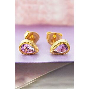 Otis Jaxon London Women's Amethyst February Birthstone Sterling Silver Teardrop Stud Earrings in Gold Gold One Size Otis Jaxon London Women's Amethyst February Birthstone Sterling Silver Teardrop Stud Earrings in Gold Gold One Size