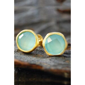 Otis Jaxon London Women's Aqua Chalcedony Round Sterling Silver Stud Earrings in Gold Gold One Size Otis Jaxon London Women's Aqua Chalcedony Round Sterling Silver Stud Earrings in Gold Gold One Size