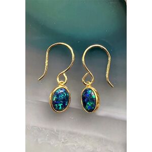 Otis Jaxon London Women's Black Opal Sterling Silver October Birthstone Drop Earrings in Gold Gold One Size Otis Jaxon London Women's Black Opal Sterling Silver October Birthstone Drop Earrings in Gold Gold One Size