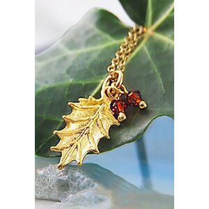 Otis Jaxon London Women's Holly Leaf Xmas Sterling Silver Garnet Pendant Necklace in Gold Gold One Size Otis Jaxon London Women's Holly Leaf Xmas Sterling Silver Garnet Pendant Necklace in Gold Gold One Size
