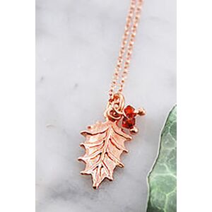 Otis Jaxon London Women's Holly Leaf Xmas Sterling Silver Garnet Pendant Necklace in Rose Gold Rose Gold One Size Otis Jaxon London Women's Holly Leaf Xmas Sterling Silver Garnet Pendant Necklace in Rose Gold Rose Gold One Size