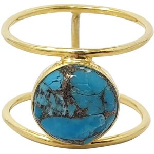 Harfi Women's Turquoise Gemstone Gold Vermeil Plated Statement Ring Size: Large Gold L Harfi Women's Turquoise Gemstone Gold Vermeil Plated Statement Ring Size: Large Gold L
