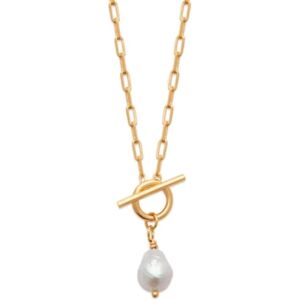 Harfi Women's 18ct Gold Vermeil Pearl T-Bar Necklace - June Birthstone Size: 18 inches Gold 18 inches Harfi Women's 18ct Gold Vermeil Pearl T-Bar Necklace - June Birthstone Size: 18 inches Gold 18 inches