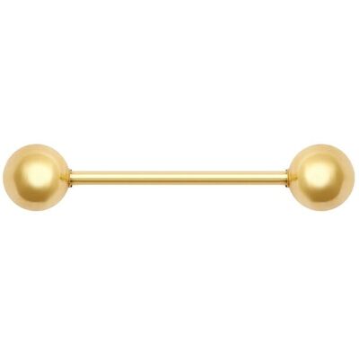 Jewelco London 18ct Gold 1.1mm Barbell Body Bar Tongue Piercing, 22mm (12mm Bar) Gold One Size Jewelco London 18ct Gold 1.1mm Barbell Body Bar Tongue Piercing, 22mm (12mm Bar) Gold One Size