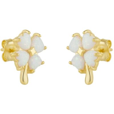 Spero London Women's White Opal Four Leaves Clover Sterling Silver Stud Earring in Gold Gold One Size Spero London Women's White Opal Four Leaves Clover Sterling Silver Stud Earring in Gold Gold One Size