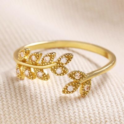 Lisa Angel Women's Gold Sterling Silver Adjustable Crystal Fern Leaf Ring Gold One Size Lisa Angel Women's Gold Sterling Silver Adjustable Crystal Fern Leaf Ring Gold One Size