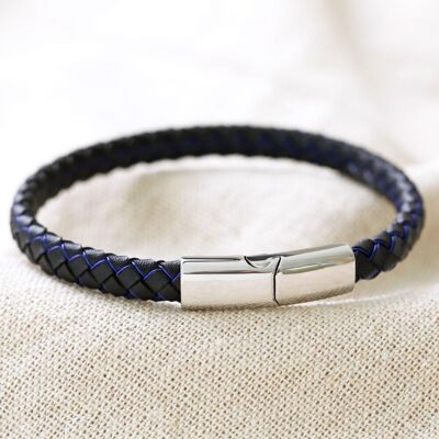 Lisa Angel Men's Black & Blue Woven Leather Bracelet Size: Large Black Large Lisa Angel Men's Black & Blue Woven Leather Bracelet Size: Large Black Large