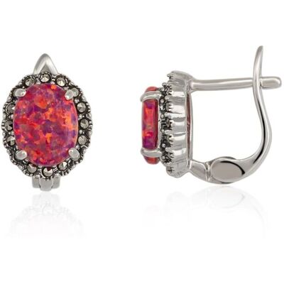 Spero London Women's Oval Red Opal High Quality Sterling Silver Earrings Silver One Size Spero London Women's Oval Red Opal High Quality Sterling Silver Earrings Silver One Size