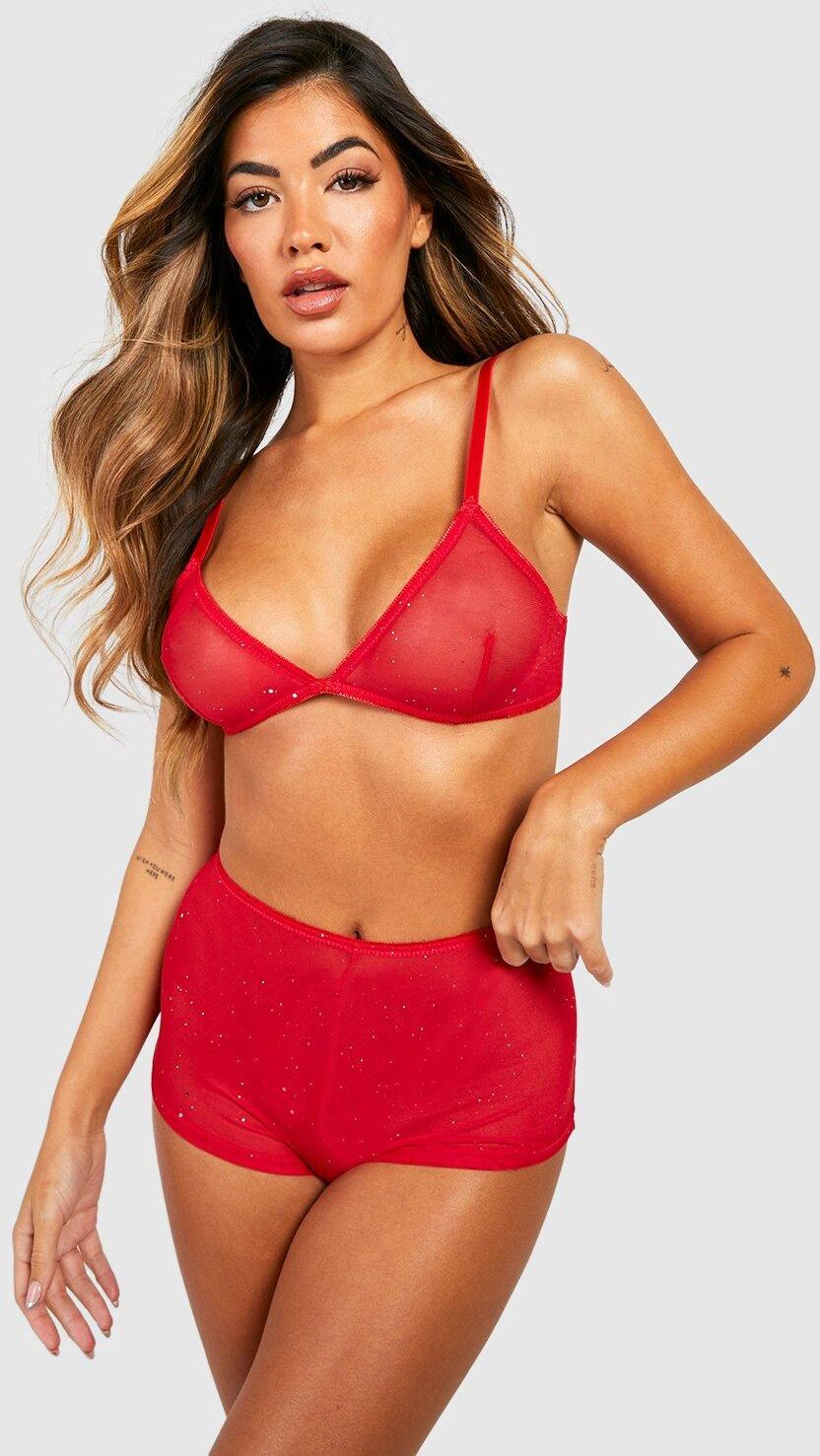 boohoo Sparkle Hot Pant And Bralet Lingerie Set