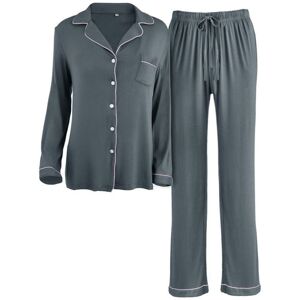 MODISHION Women's Long Sleeve Button Down Pajama Set in Grey Size: XL Grey XL MODISHION Women's Long Sleeve Button Down Pajama Set in Grey Size: XL Grey XL