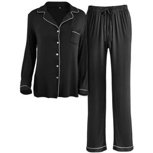 MODISHION Women's Long Sleeve Button Down Pajama Set in Black Size: Large Black L MODISHION Women's Long Sleeve Button Down Pajama Set in Black Size: Large Black L
