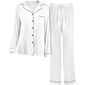 MODISHION Women's Long Sleeve Button Down Pajama Set in White Size: XL White XL MODISHION Women's Long Sleeve Button Down Pajama Set in White Size: XL White XL