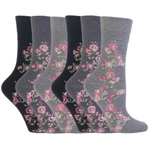 SOCKSHOP Gentle Grip Women's 6 Pack Non Elastic Loose Top Patterned Cotton Rich Socks in Dark Grey Size: 4-8 Dark Grey 4-8 SOCKSHOP Gentle Grip Women's 6 Pack Non Elastic Loose Top Patterned Cotton Rich Socks in Dark Grey Size: 4-8 Dark Grey 4-8