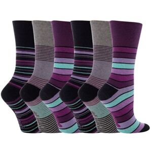 SOCKSHOP Gentle Grip Women's 6 Pack Non Elastic Loose Top Patterned Cotton Rich Socks in Aubergine Size: 4-8 Aubergine 4-8 SOCKSHOP Gentle Grip Women's 6 Pack Non Elastic Loose Top Patterned Cotton Rich Socks in Aubergine Size: 4-8 Aubergine 4-8