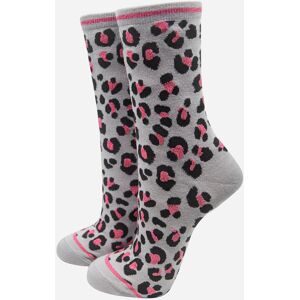Sock Talk Women's Leopard Print Striped Cuff Bamboo Socks in Grey Size: 3-7 Grey 3-7 Sock Talk Women's Leopard Print Striped Cuff Bamboo Socks in Grey Size: 3-7 Grey 3-7
