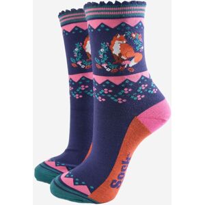 Sock Talk Women's Fox Floral Wreath Bamboo Socks - Navy Blue/Pink in Blue Size: 3-7 Blue 3-7 Sock Talk Women's Fox Floral Wreath Bamboo Socks - Navy Blue/Pink in Blue Size: 3-7 Blue 3-7