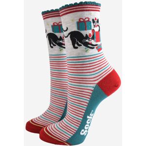 Sock Talk Women's Christmas Funny Cats Striped Bamboo Socks - Grey/Red in Grey Size: 3-7 Grey 3-7 Sock Talk Women's Christmas Funny Cats Striped Bamboo Socks - Grey/Red in Grey Size: 3-7 Grey 3-7