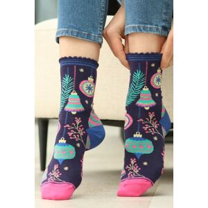 Sock Talk Women's Christmas Baubles Glitter Bamboo Socks - Navy Blue/Pink in Blue Size: 3-7 Blue 3-7 Sock Talk Women's Christmas Baubles Glitter Bamboo Socks - Navy Blue/Pink in Blue Size: 3-7 Blue 3-7