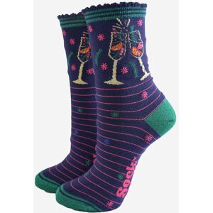 Sock Talk Women's Prosecco Cocktail Sparkling Wine Bamboo Socks - Navy Blue/Green in Blue Size: 3-7 Blue 3-7 Sock Talk Women's Prosecco Cocktail Sparkling Wine Bamboo Socks - Navy Blue/Green in Blue Size: 3-7 Blue 3-7