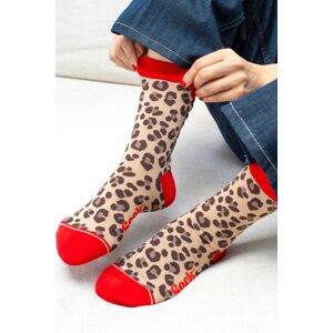 Sock Talk Women's Leopard Print Contrast Cuff Bamboo Socks -Beige/Red in Beige Size: 3-7 Beige 3-7 Sock Talk Women's Leopard Print Contrast Cuff Bamboo Socks -Beige/Red in Beige Size: 3-7 Beige 3-7