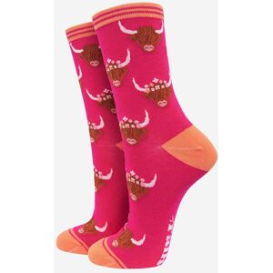 Sock Talk Women's Highland Cow Floral Crowns Bamboo Socks in Pink Size: 3-7 Pink 3-7 Sock Talk Women's Highland Cow Floral Crowns Bamboo Socks in Pink Size: 3-7 Pink 3-7