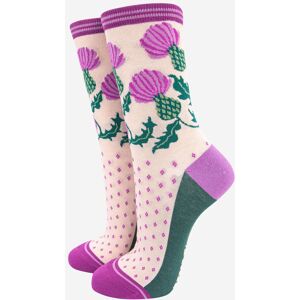 Sock Talk Women's Scottish Thistle Floral Bamboo Socks - Purple/Green in Cream Size: 3-7 Cream 3-7 Sock Talk Women's Scottish Thistle Floral Bamboo Socks - Purple/Green in Cream Size: 3-7 Cream 3-7