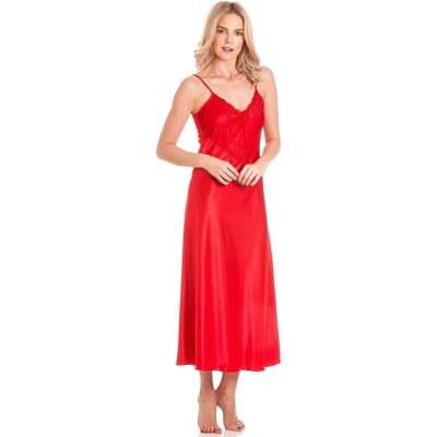 Lady Olga Women's English Made Long Nightdress with Deep Lace Detail in Red Size: 8-10 Red 8-10 Lady Olga Women's English Made Long Nightdress with Deep Lace Detail in Red Size: 8-10 Red 8-10