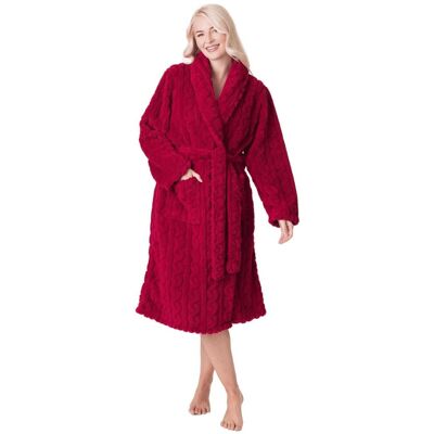 Camille Women's Supersoft Luxury Fleece Jaquard Bathrobe in Burgundy Size: 10-12 Burgundy 10-12 Camille Women's Supersoft Luxury Fleece Jaquard Bathrobe in Burgundy Size: 10-12 Burgundy 10-12