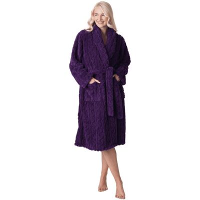 Camille Women's Supersoft Luxury Fleece Jaquard Bathrobe in Purple Size: 14-16 Purple 14-16 Camille Women's Supersoft Luxury Fleece Jaquard Bathrobe in Purple Size: 14-16 Purple 14-16