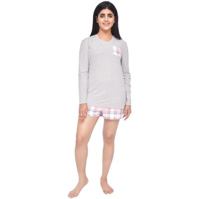 Smart Living Women's Comfortable & Stylish Pocket Tee & Check Short Loungewear Set in Grey Size: XL Grey XL Smart Living Women's Comfortable & Stylish Pocket Tee & Check Short Loungewear Set in Grey Size: XL Grey XL
