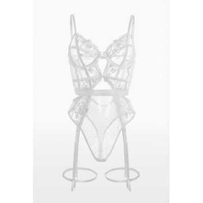 Little Nooks Women's Evangeline Lace Garter Bodysuit in White Size: Medium White M Little Nooks Women's Evangeline Lace Garter Bodysuit in White Size: Medium White M