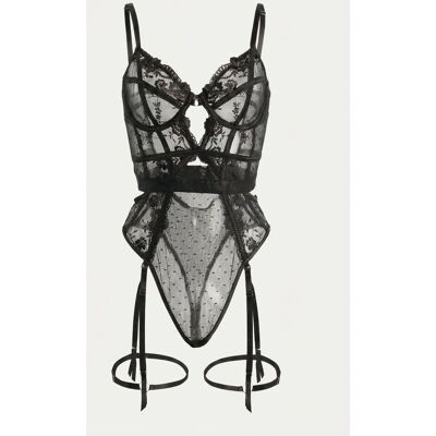 Little Nooks Women's Evangeline Lace Garter Bodysuit in Black Size: Medium Black M Little Nooks Women's Evangeline Lace Garter Bodysuit in Black Size: Medium Black M