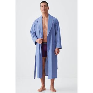 British Boxers Men's "Stowe Prussian Blue & White Stripe" Crisp Cotton Dressing Gown in Navy Size: Medium Navy M British Boxers Men's "Stowe Prussian Blue & White Stripe" Crisp Cotton Dressing Gown in Navy Size: Medium Navy M