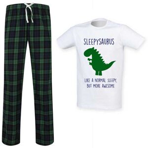 60 SECOND MAKEOVER Men's Sleepy Dinosaur Tartan Pyjama Set in Green Size: Large Green L 60 SECOND MAKEOVER Men's Sleepy Dinosaur Tartan Pyjama Set in Green Size: Large Green L