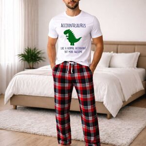 60 SECOND MAKEOVER Men's Accountant Dinosaur Pyjama Set in Red Size: Large Red L 60 SECOND MAKEOVER Men's Accountant Dinosaur Pyjama Set in Red Size: Large Red L