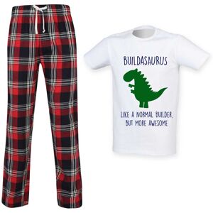 60 SECOND MAKEOVER Men's Builder Dinosaur Tartan Pyjama Set in Red Size: Large Red L 60 SECOND MAKEOVER Men's Builder Dinosaur Tartan Pyjama Set in Red Size: Large Red L
