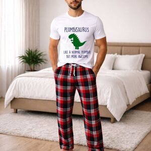 60 SECOND MAKEOVER Men's Plumber Dinosaur Tartan Pyjama Set in Red Size: 2XL Red 2XL 60 SECOND MAKEOVER Men's Plumber Dinosaur Tartan Pyjama Set in Red Size: 2XL Red 2XL