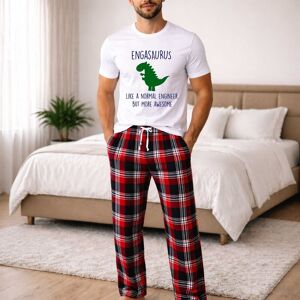 60 SECOND MAKEOVER Men's Engineer Dinosaur Tartan Pyjama Set in Red Size: Large Red L 60 SECOND MAKEOVER Men's Engineer Dinosaur Tartan Pyjama Set in Red Size: Large Red L