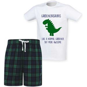 60 SECOND MAKEOVER Men's Gardenersaurus Gardener Dinosaur Tartan Pyjama Set in Green Size: Large Green L 60 SECOND MAKEOVER Men's Gardenersaurus Gardener Dinosaur Tartan Pyjama Set in Green Size: Large Green L