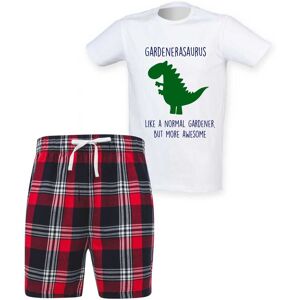 60 SECOND MAKEOVER Men's Gardenersaurus Gardener Dinosaur Tartan Pyjama Set in Red Size: Large Red L 60 SECOND MAKEOVER Men's Gardenersaurus Gardener Dinosaur Tartan Pyjama Set in Red Size: Large Red L