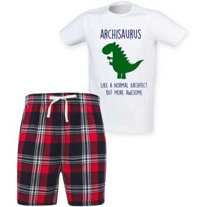 60 SECOND MAKEOVER Men's Architectsaurus Architect Dinosaur Tartan Pyjama Set in Red Size: Large Red L 60 SECOND MAKEOVER Men's Architectsaurus Architect Dinosaur Tartan Pyjama Set in Red Size: Large Red L