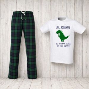 60 SECOND MAKEOVER Men's Golfersaurus Golfer Dinosaur Tartan Pyjama Set in Green Size: Large Green L 60 SECOND MAKEOVER Men's Golfersaurus Golfer Dinosaur Tartan Pyjama Set in Green Size: Large Green L