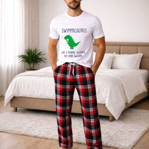60 SECOND MAKEOVER Men's Swimmersaurus Swimmer Dinosaur Tartan Pyjama Set in Red Size: XL Red XL 60 SECOND MAKEOVER Men's Swimmersaurus Swimmer Dinosaur Tartan Pyjama Set in Red Size: XL Red XL
