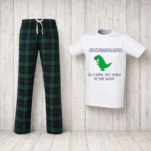 60 SECOND MAKEOVER Men's Greatgrandadsaurus Great Grandad Dinosaur Tartan Pyjama Set in Green Size: Large Green L 60 SECOND MAKEOVER Men's Greatgrandadsaurus Great Grandad Dinosaur Tartan Pyjama Set in Green Size: Large Green L