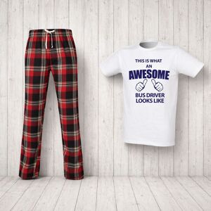 60 SECOND MAKEOVER Men's This Is What An Awesome Bus Driver Looks Like Tartan Pyjama Set in Red Size: Large Red L 60 SECOND MAKEOVER Men's This Is What An Awesome Bus Driver Looks Like Tartan Pyjama Set in Red Size: Large Red L