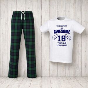 60 SECOND MAKEOVER Men's This Is What An Awesome 18 Year Old Looks Like Tartan Pyjama Set in Green Size: Large Green L 60 SECOND MAKEOVER Men's This Is What An Awesome 18 Year Old Looks Like Tartan Pyjama Set in Green Size: Large Green L